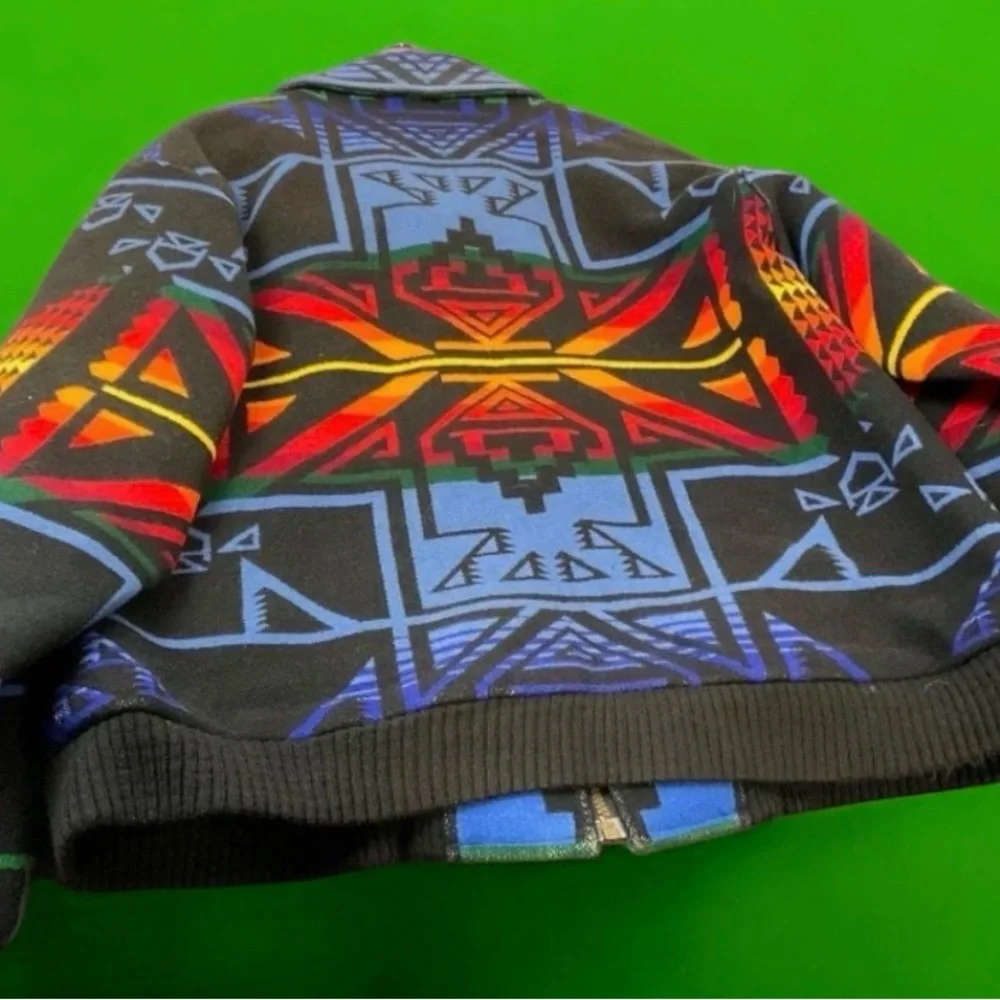 Vintage Pendleton Wool Bomber‎ Jacket Native Tribal Aztec USA Made Large
